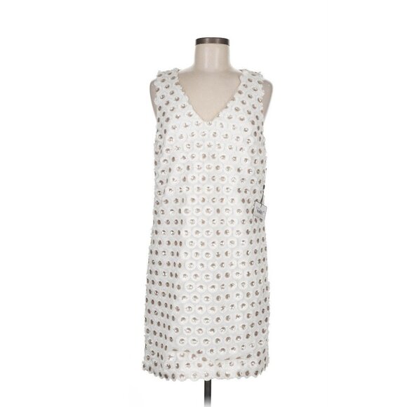 NEW Laundry Shelli Segal Sequin Florette Shift Dress 6 White Champagne Sequin - Picture 2 of 8